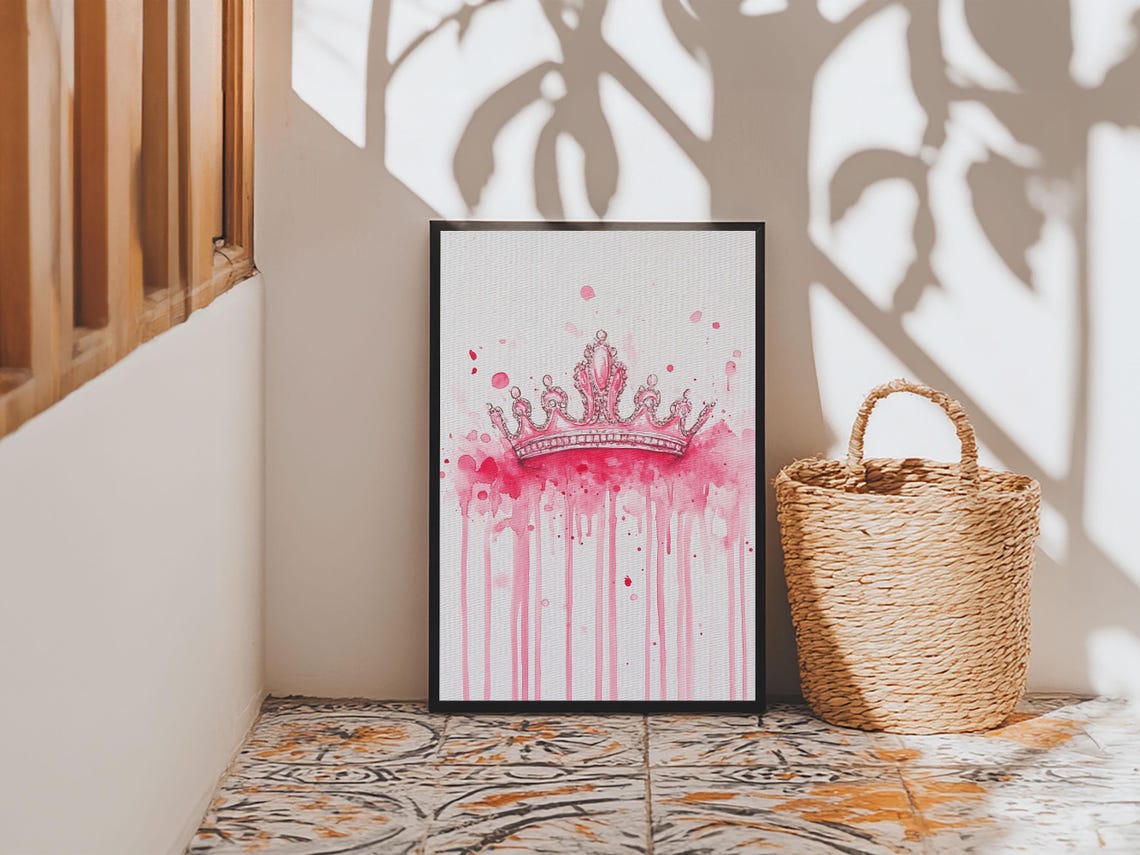 Pink Watercolor Crown Royal Whimsical Princess Feminine Wall Art - Image 6