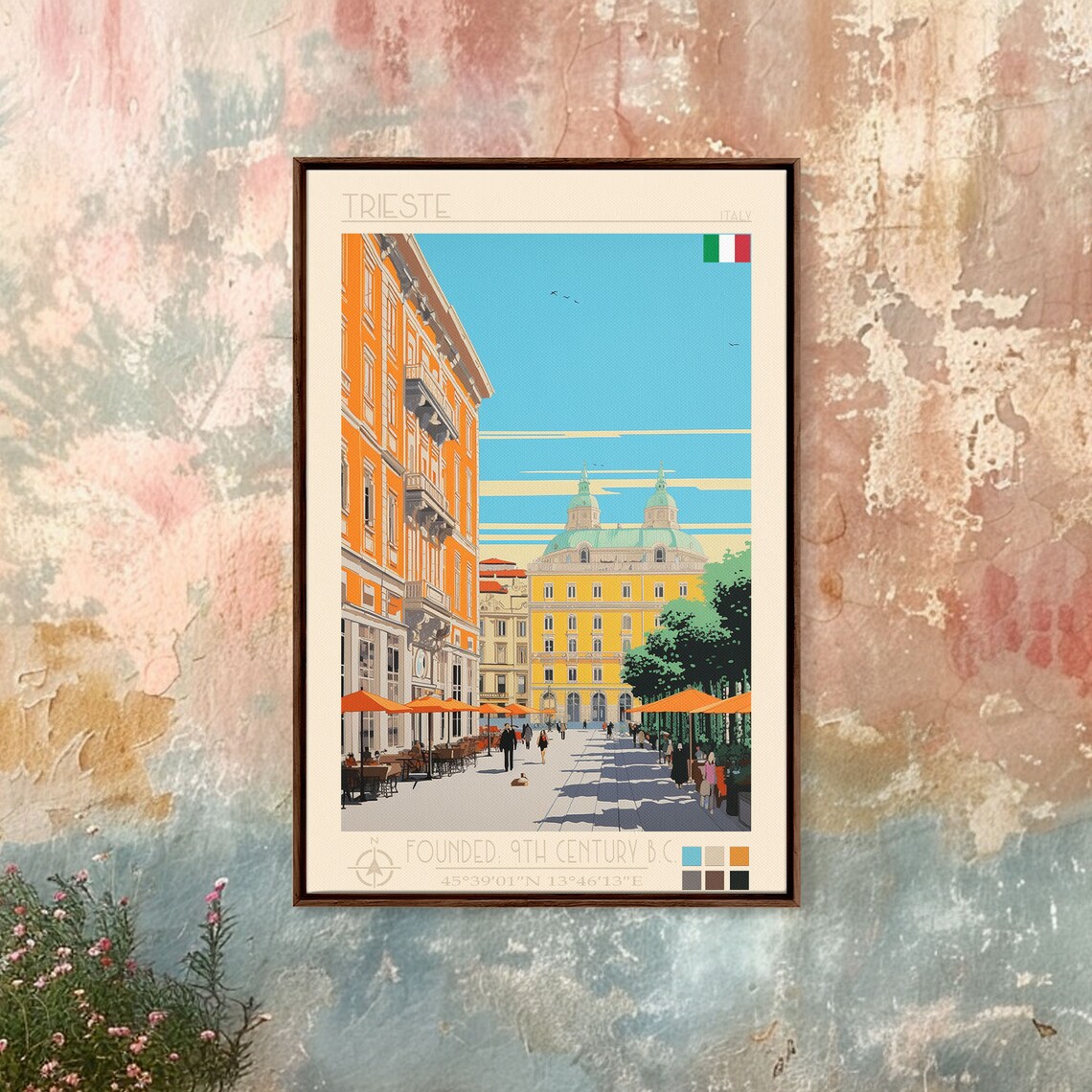 Trieste Italy Piazza Cathedral Sunny Square Cafe View Travel Poster - Image 4