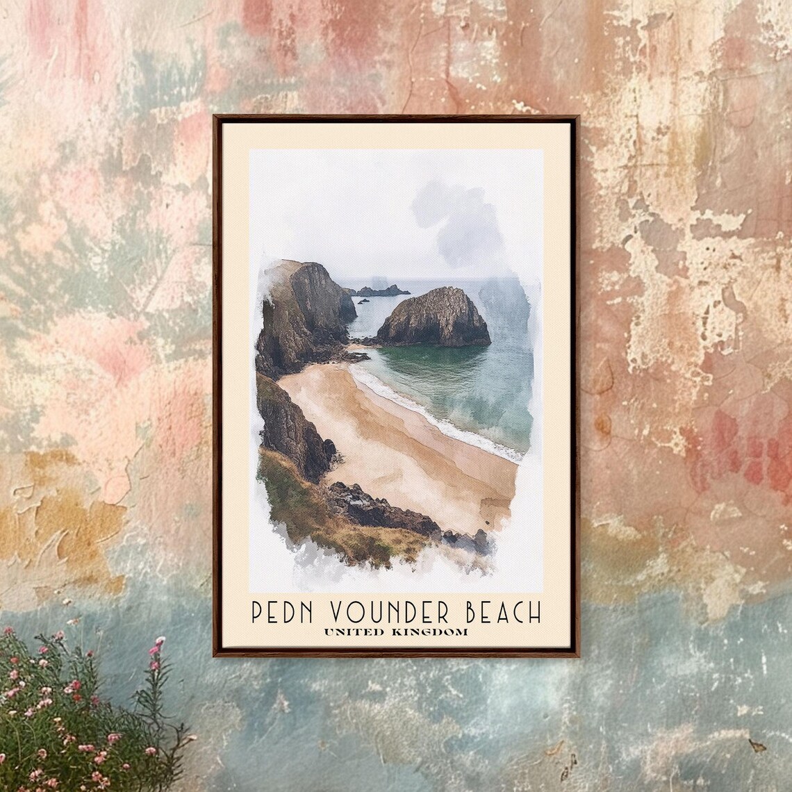 Pedn Vounder Beach United Kingdom Cliff Cove Sea Stack Mist Poster