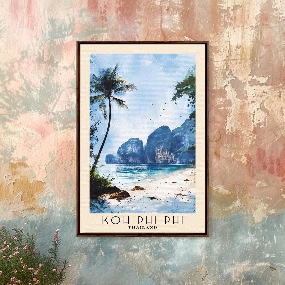 Koh Phi Phi Thailand Limestone Cliffs Palm Beach Watercolor Poster - Image 4
