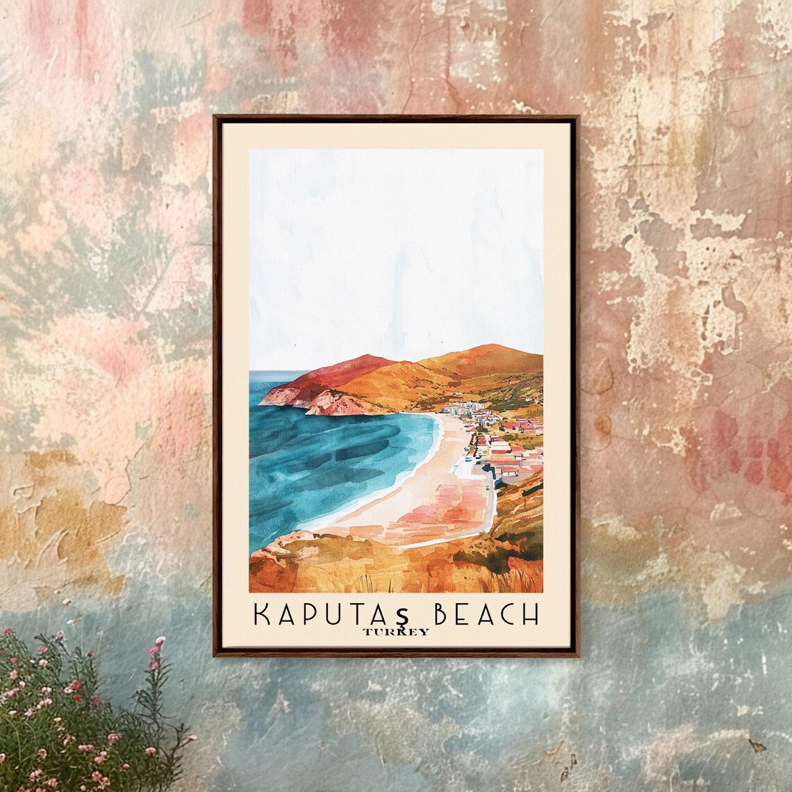 Kaputas Beach Turkey Curving Sandy Bay Turquoise Water Watercolor Poster - Image 4