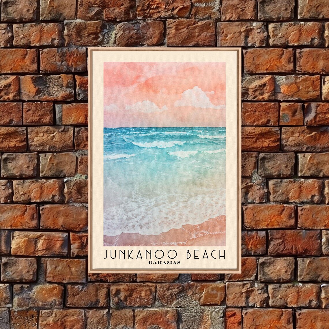 Junkanoo Beach Bahamas Pink Sky Turquoise Surf Waves Watercolor Art Poster - Image 5
