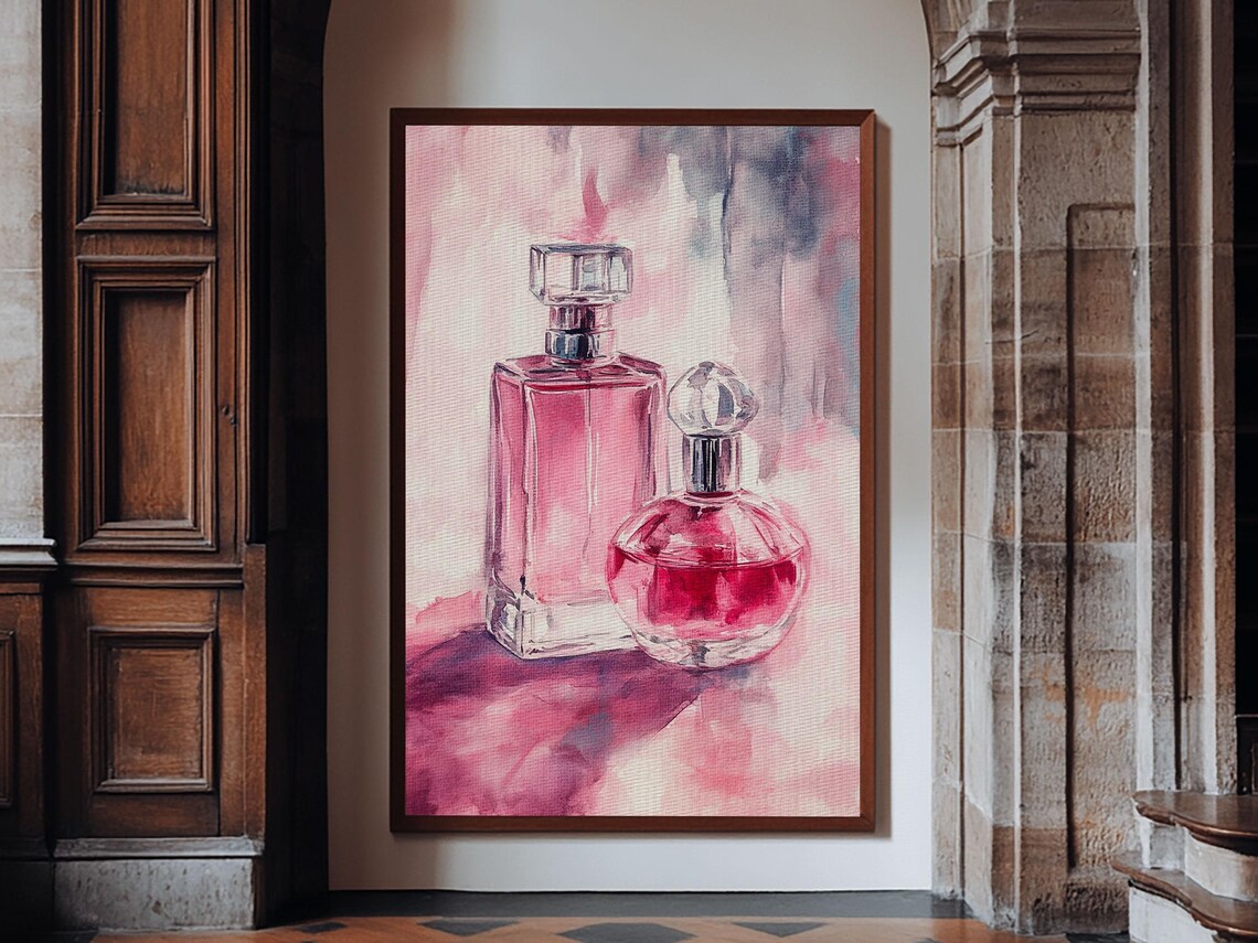 Pink Perfume Bottles Duo Feminine Watercolor Vanity Wall Art Print - Image 3