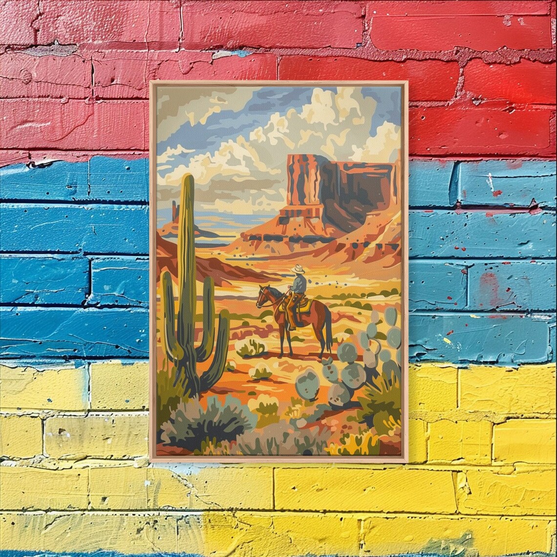 Desert Buttes Cowboy Horseback Cactus Vintage Western Travel Poster - Image 4