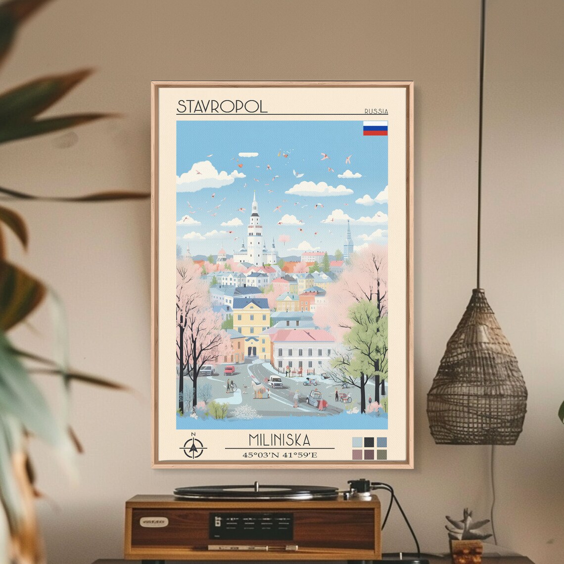 Stavropol Russia Spring Street White Tower Blooms View Travel Poster - Image 3