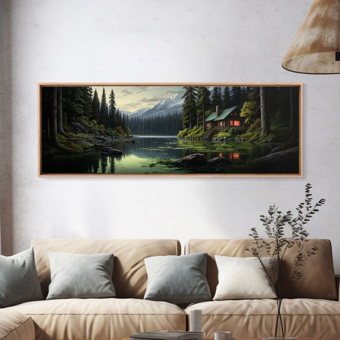 Cozy Cabin on the Lake, Farmhouse Landscape Art Print - Image 4