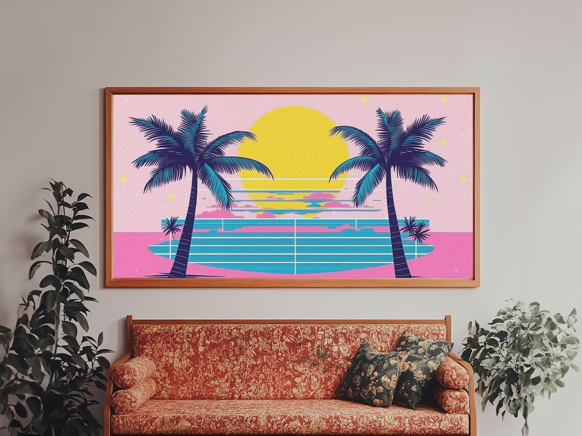 Retro Synthwave Outrun Art Print, Palm Trees Sunset - Image 6