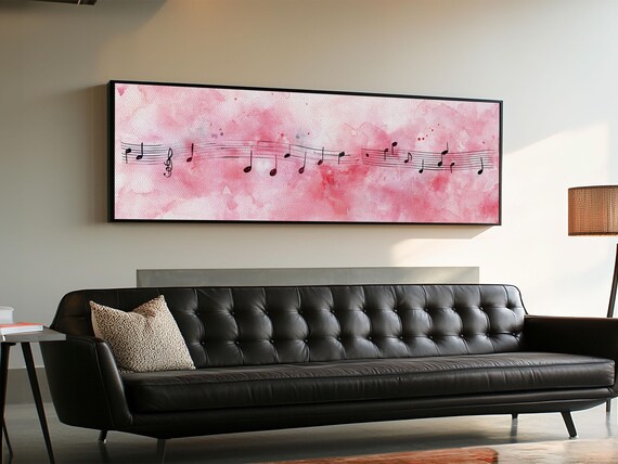 Sheet Music Notes Pink Watercolor Musical Staff Modern Rustic Poster