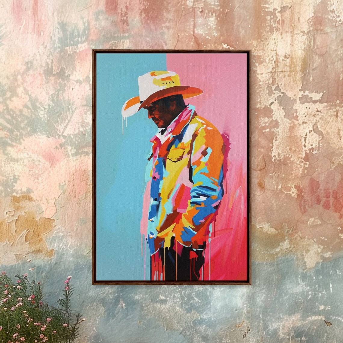 Pensive Cowboy Portrait Colorful Hat Abstract Western Pop Art Poster - Image 5