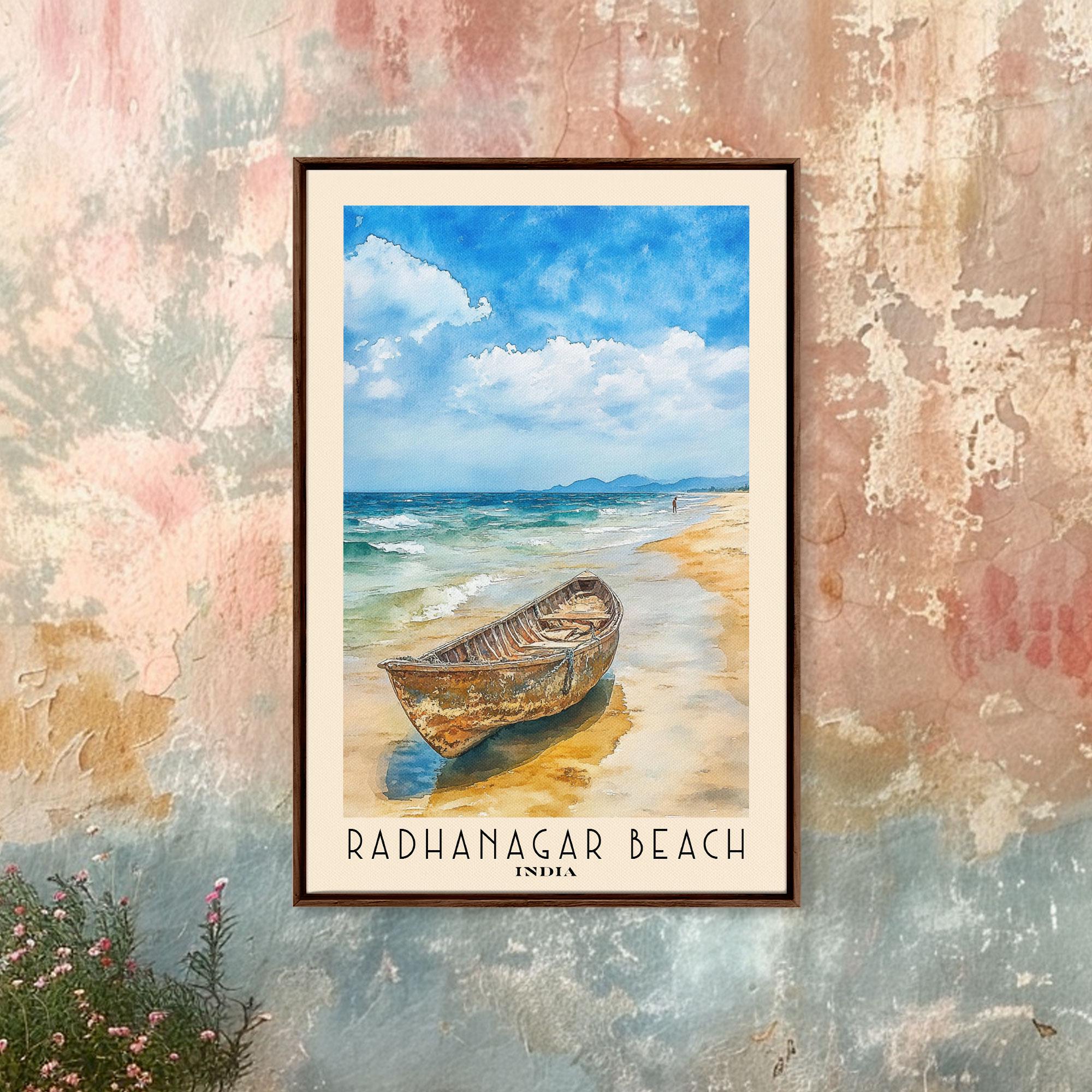 Radhanagar Beach India Weathered Wooden Boat Sandy Beach Blue Sea Watercolor Poster