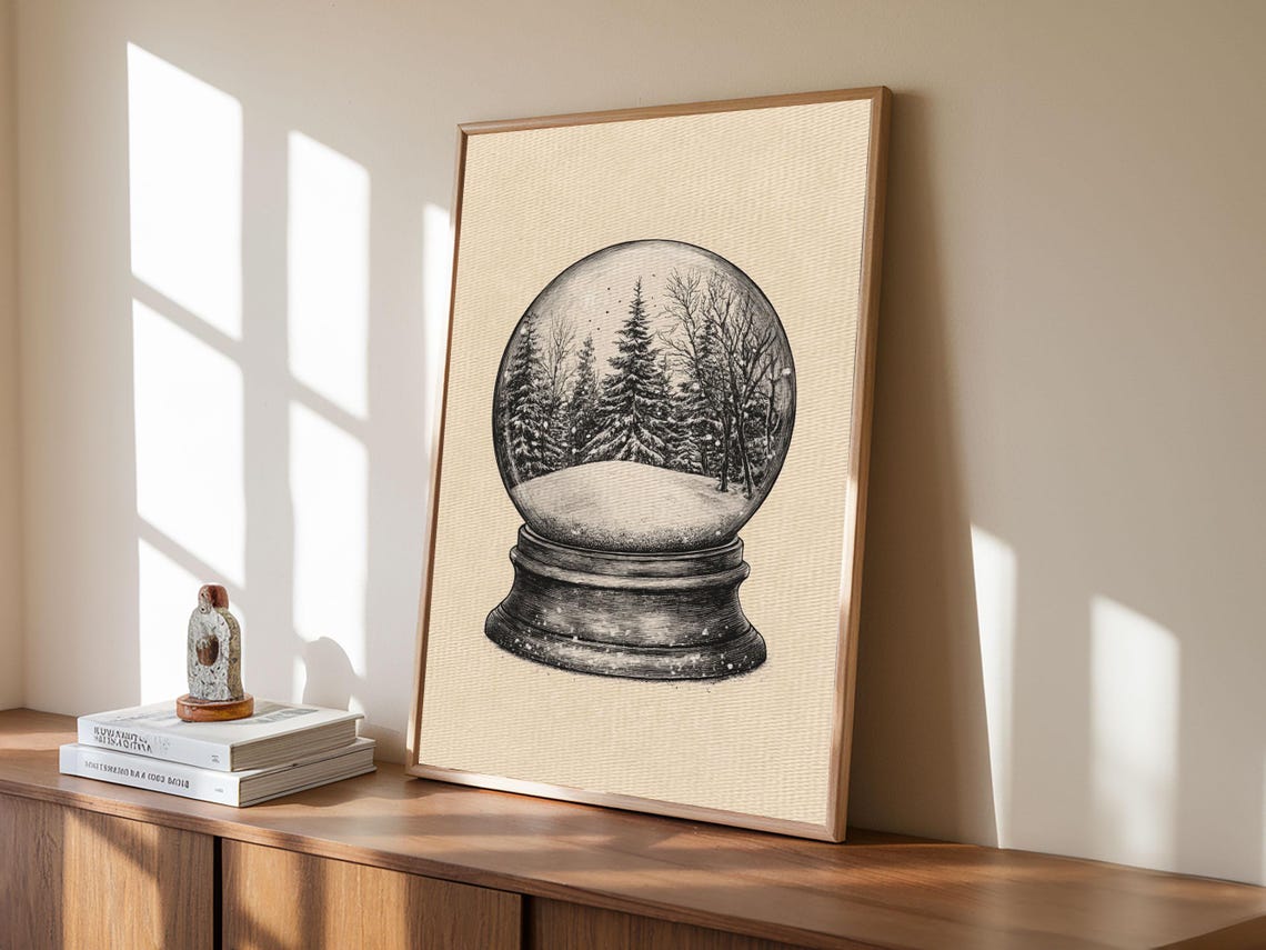 Snow Globe With Winter Pine Forest Sketch Minimalist Christmas Poster - Image 4