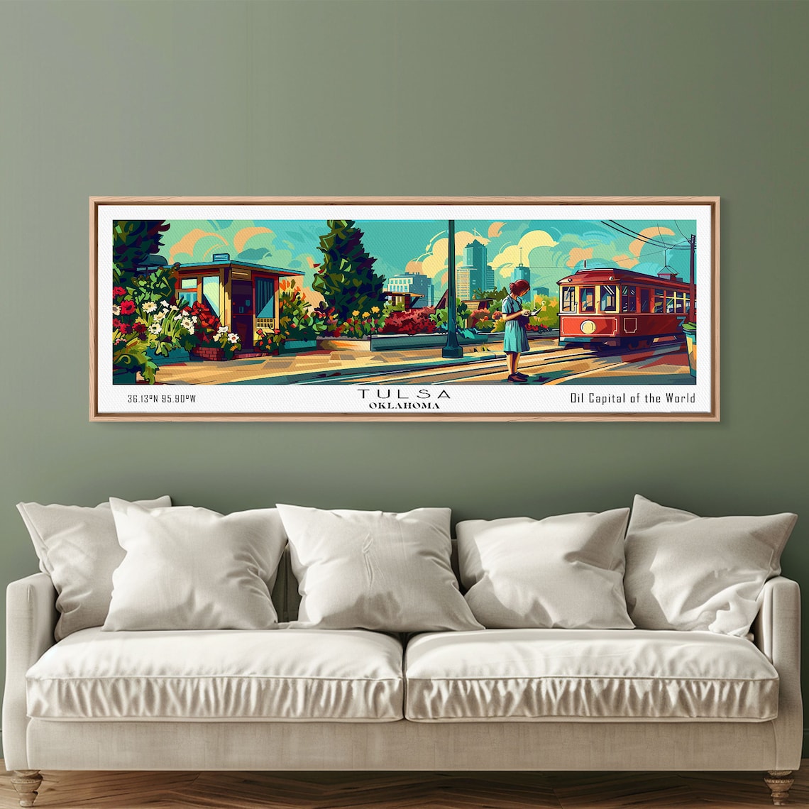Tulsa Oklahoma Red Streetcar Flower Trolley Stop Vintage Travel Poster - Image 3