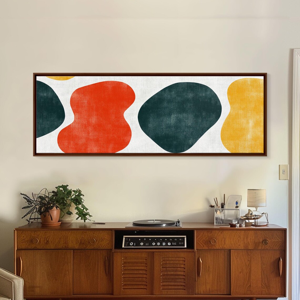 Navy Blue And Orange Splotches Framed Mid Century Modern Abstract Wall Art Wood Frame Ready To Hang - Image 2