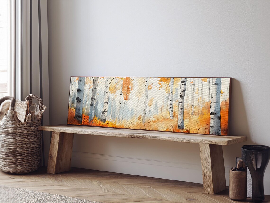 Birch Tree Art Birch Tree Painting Print Panoramic Birch Tree Wall Art Birch Trees Painting Watercolor Forest Art Print Fall Wall Decor - Image 6