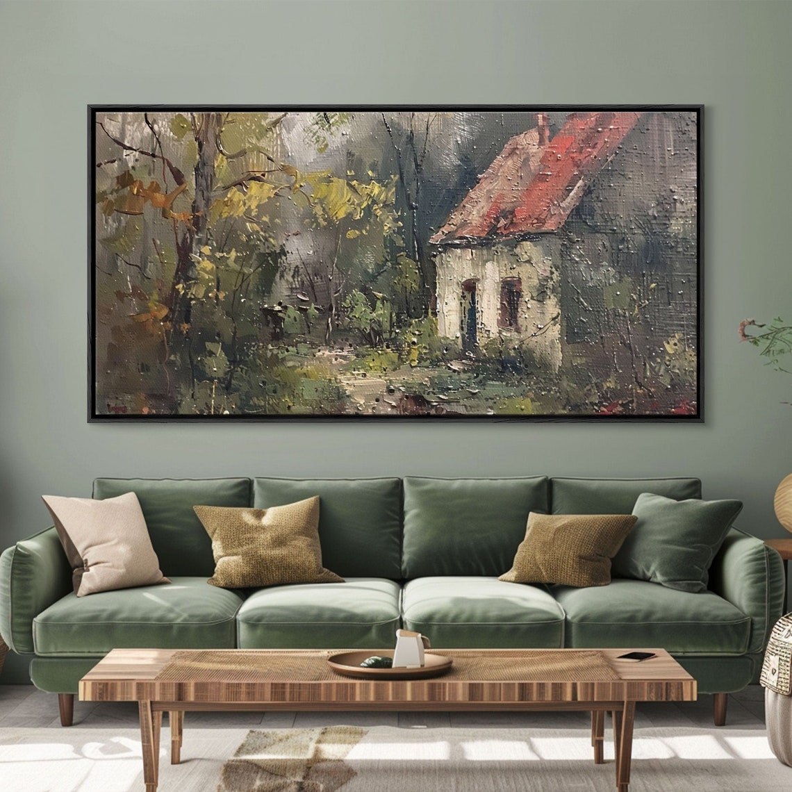 Rustic Cottage Autumn Forest Fall Foliage Impasto Painting Art Poster - Image 3