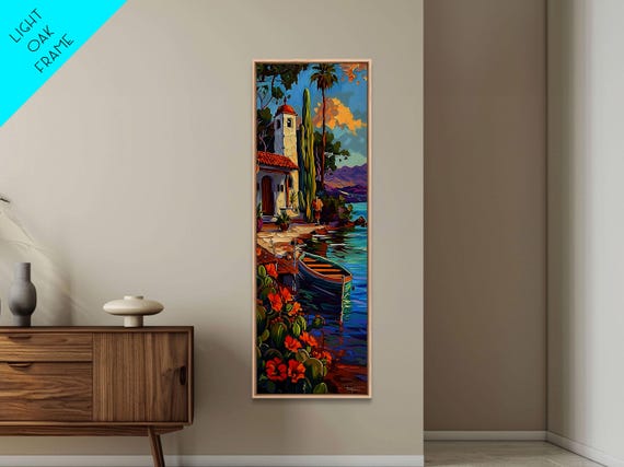 Framed Mediterranean Coast Painting Framed Wall Art For Living Room Contemporary Botanical Art Tropical Wall Art Print
