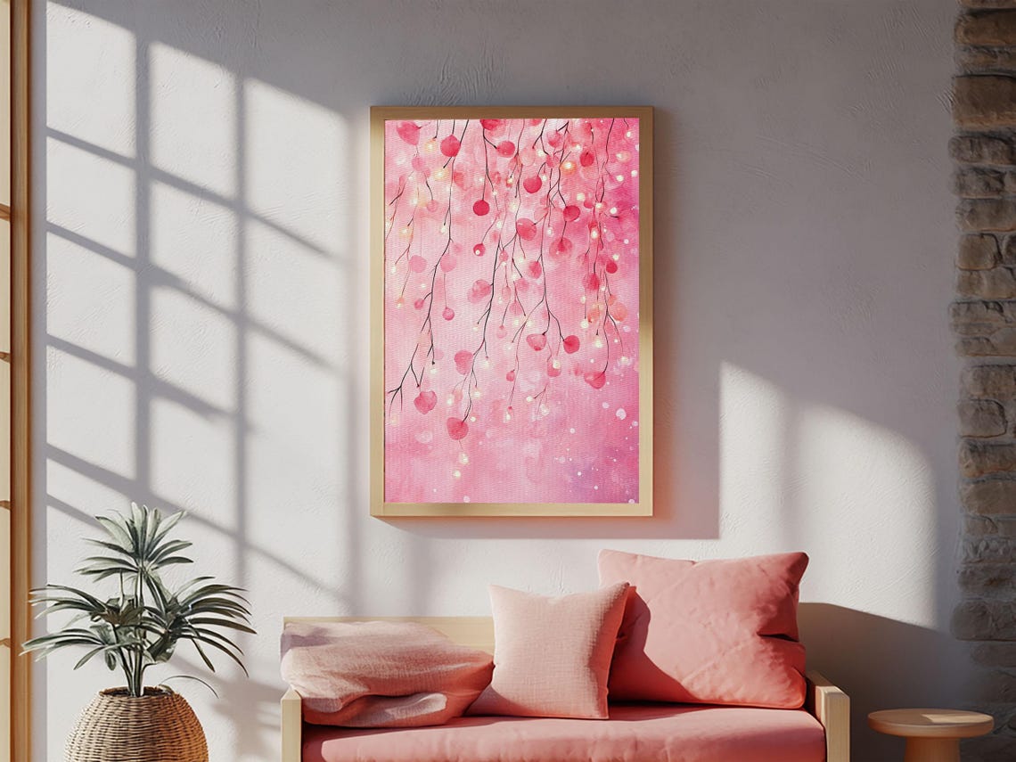 Cherry Blossom Lights Pink Bokeh Hanging Branches Art Wall Poster