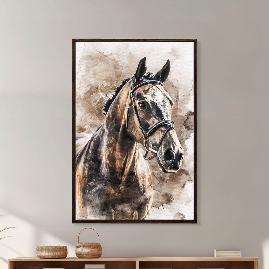 Majestic Brown Horse Head Watercolor Bridle Sepia Equestrian Poster - Image 5