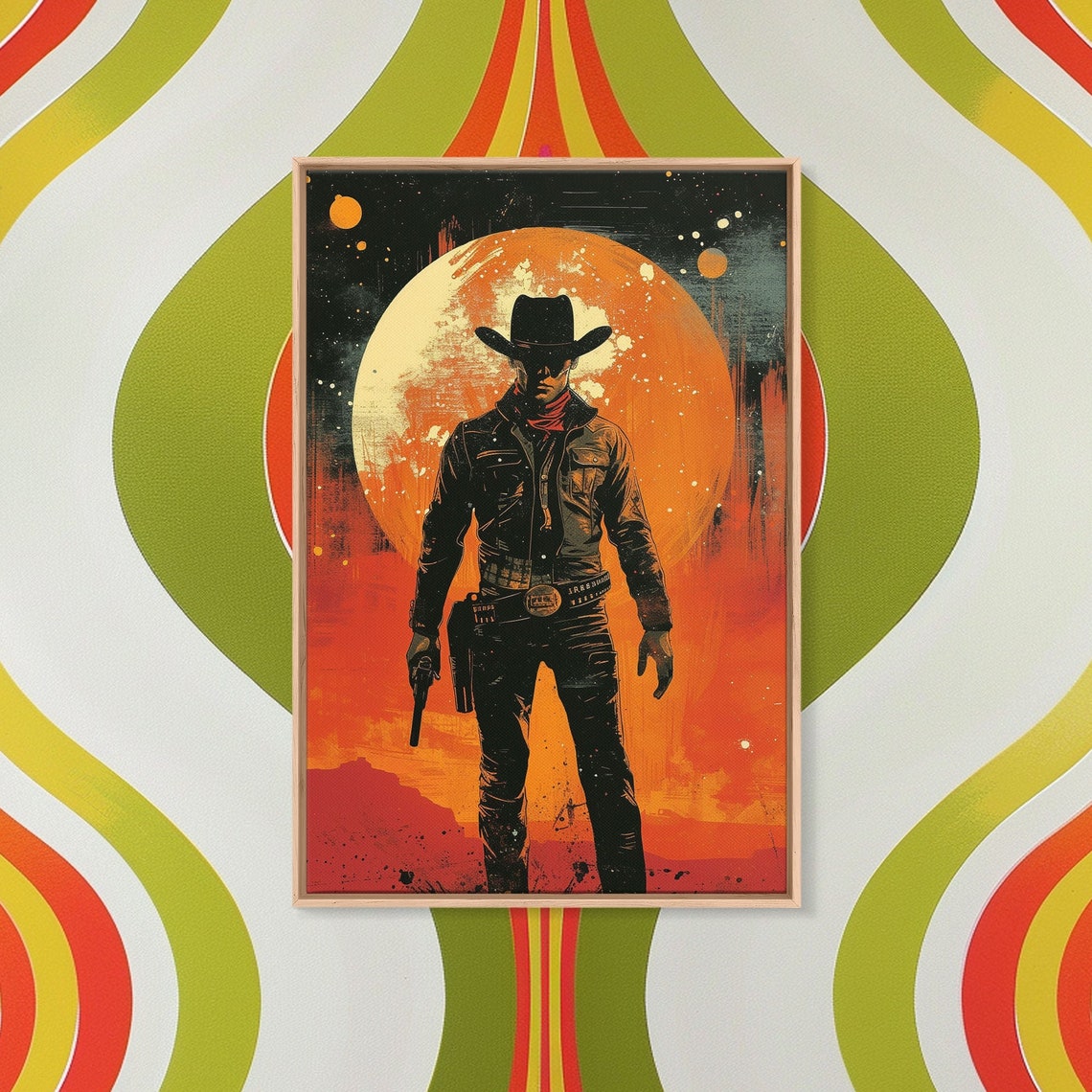 Gunslinger Cowboy Giant Moon Western Silhouette Vintage Art Poster - Image 4