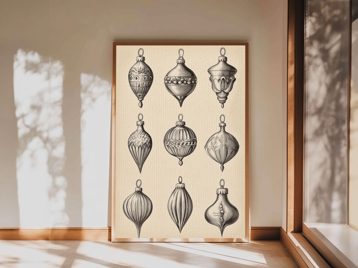 Vintage Christmas Ornament Baubles Engraving Holiday Wall Poster - Image 3