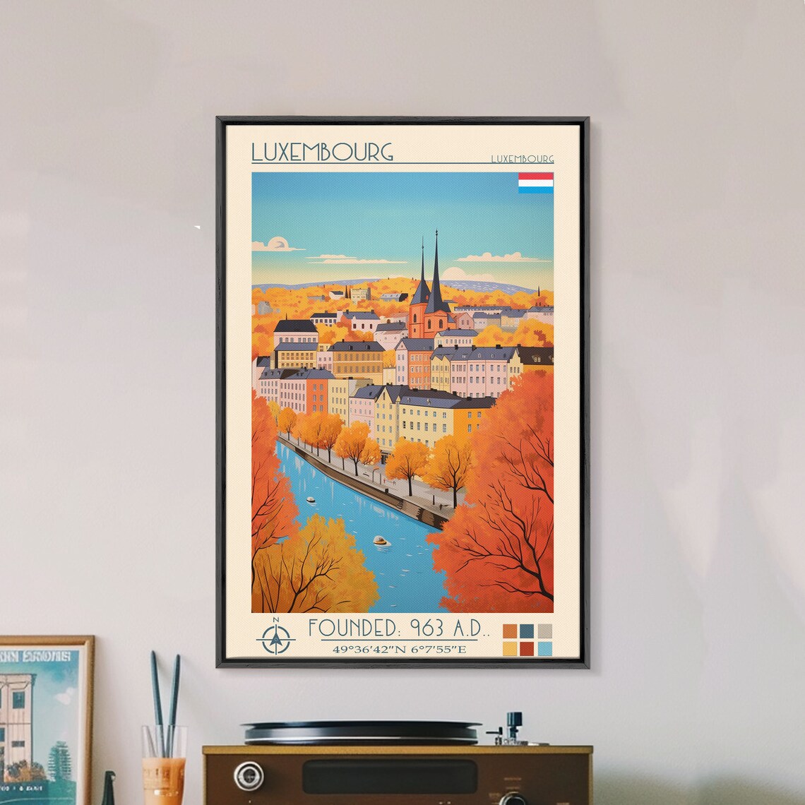 Luxembourg City Autumn River Old Town Golden Trees Travel Poster - Image 2