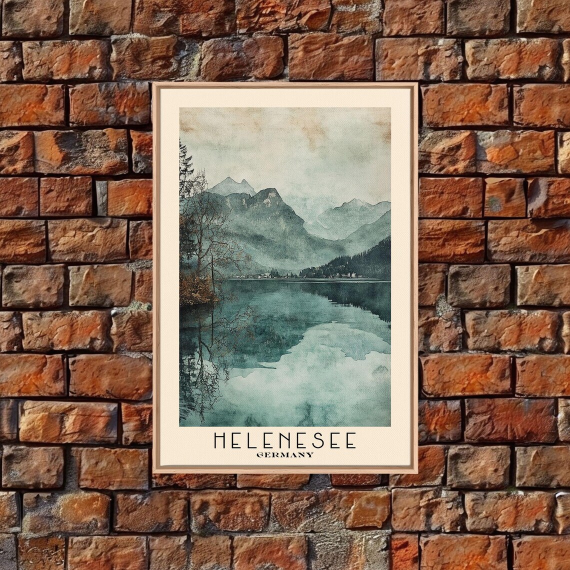 Helenesee Germany Misty Mountain Lake Pine Reflection Watercolor Poster - Image 5