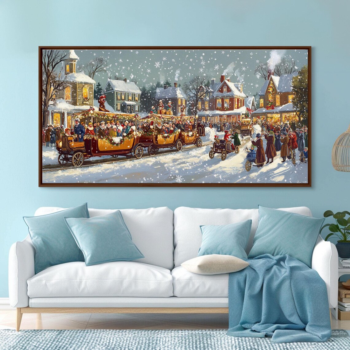 Vintage Christmas Parade Decorated Cars Snowy Street Festival Poster - Image 6
