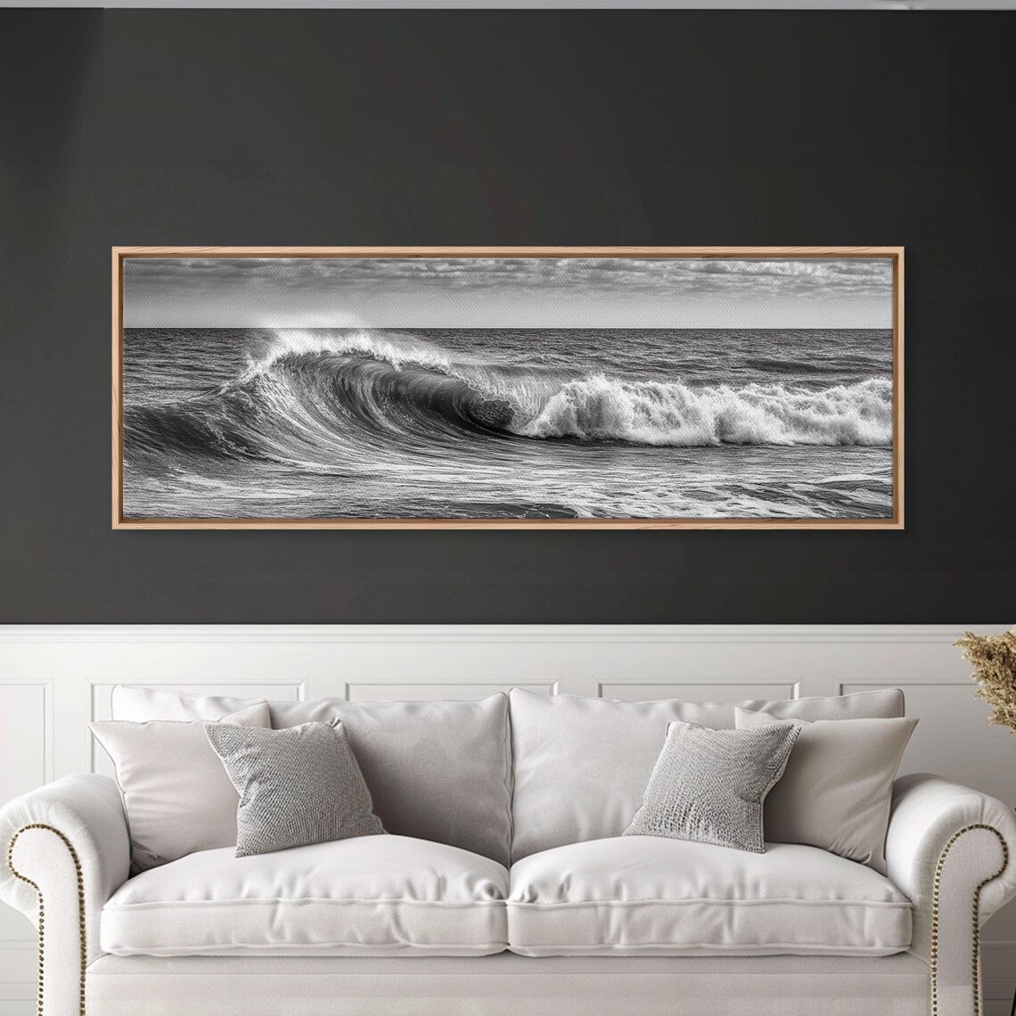 Black and White Ocean Seascape, Panoramic Wall Art Print - Image 3