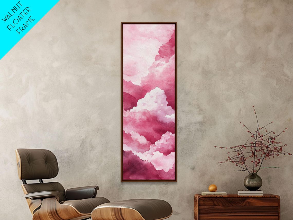 Dreamy Pink Clouds Watercolor Sky Minimalist Abstract Wall Art - Image 5