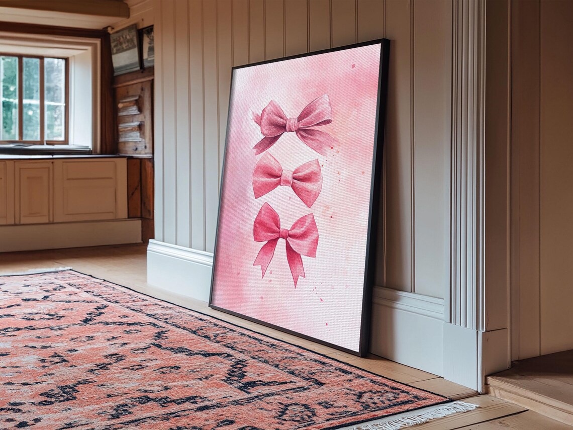 Three Pink Bows Watercolor Trio Feminine Whimsical Room Decor Poster - Image 5