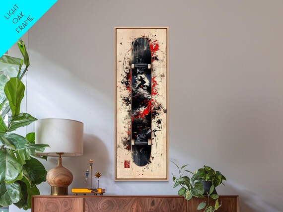 Graffiti Style Skateboard Print Abstract Red And Black Wall Art Urban Skateboard Art Gift Idea For Living Room Or Bedroom