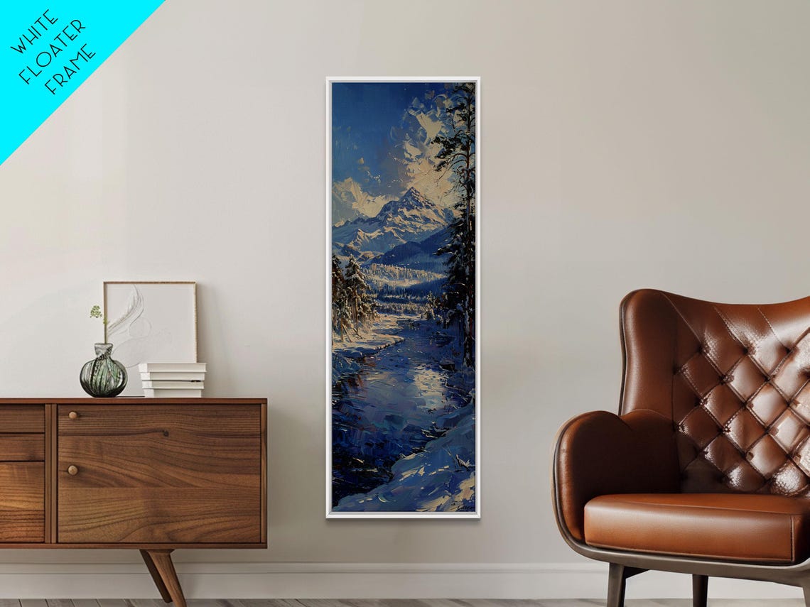 Snow Covered Forest River Winter Wonderland Landscape Painting - Image 6