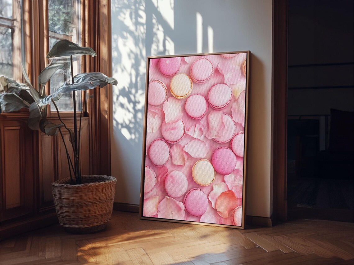Pink Macarons Rose Petals Sweet Pastel Kitchen Wall Art Print Poster - Image 2