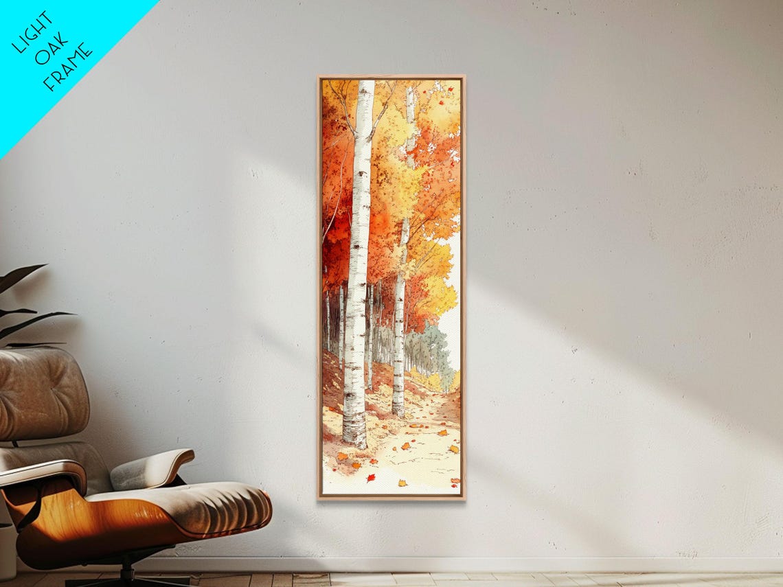 Autumn Birch Trees Fall Foliage Watercolor Landscape Wall Art - Image 3