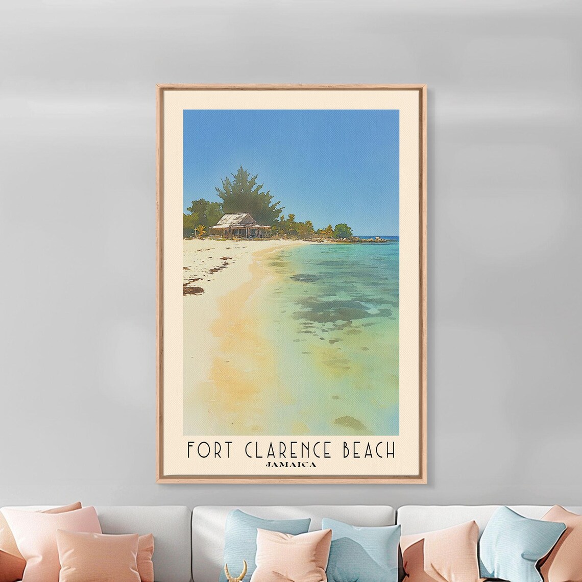 Fort Clarence Beach Jamaica White Sand Turquoise Shallows Beach Hut Watercolor Poster - Image 3