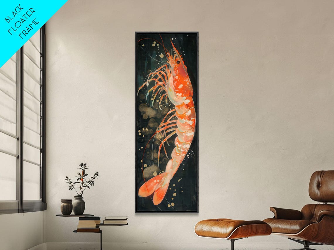 Red Shrimp Underwater Black Background Japanese Style Art Poster - Image 3