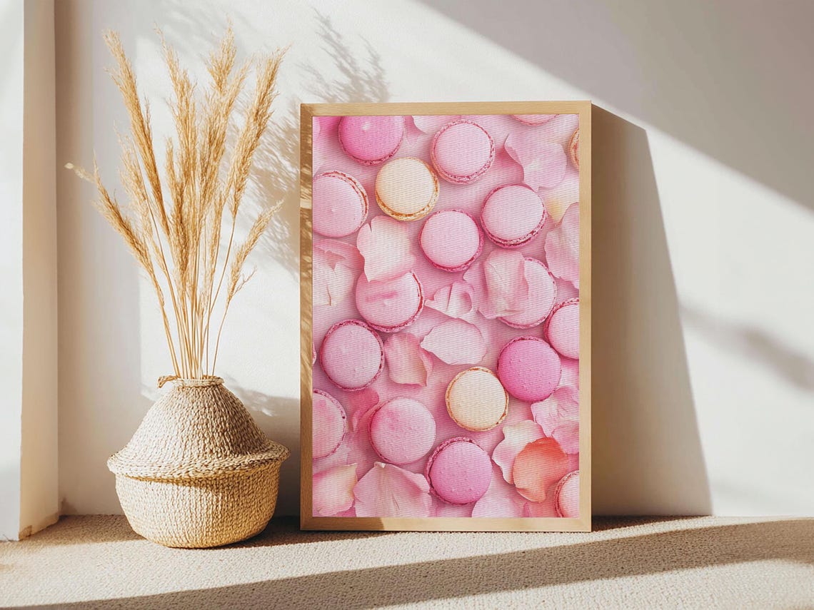 Pink Macarons Rose Petals Sweet Pastel Kitchen Wall Art Print Poster - Image 6