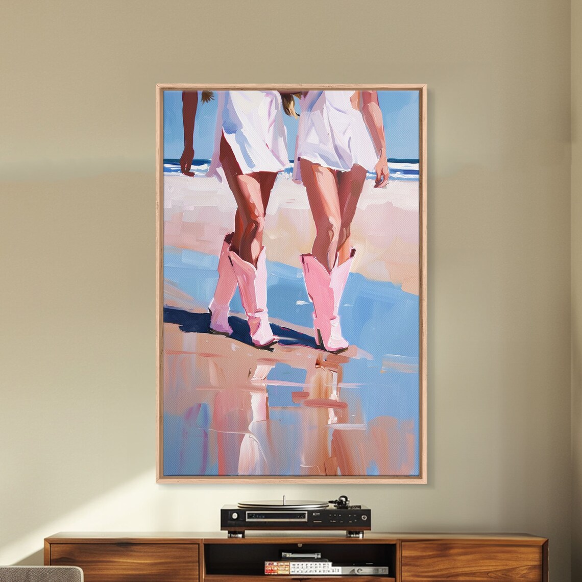Cowgirls Walking On Beach In Pink Cowboy Boots Summer Art Poster - Image 4