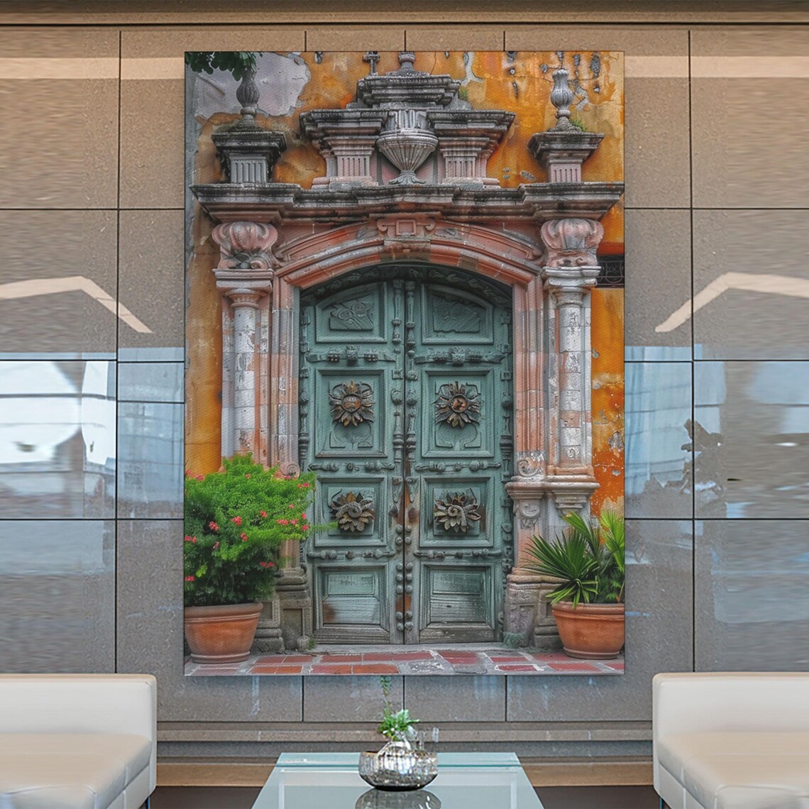 Ornate Green Indian Door Carved Stone Facade Traditional Travel Poster - Image 2