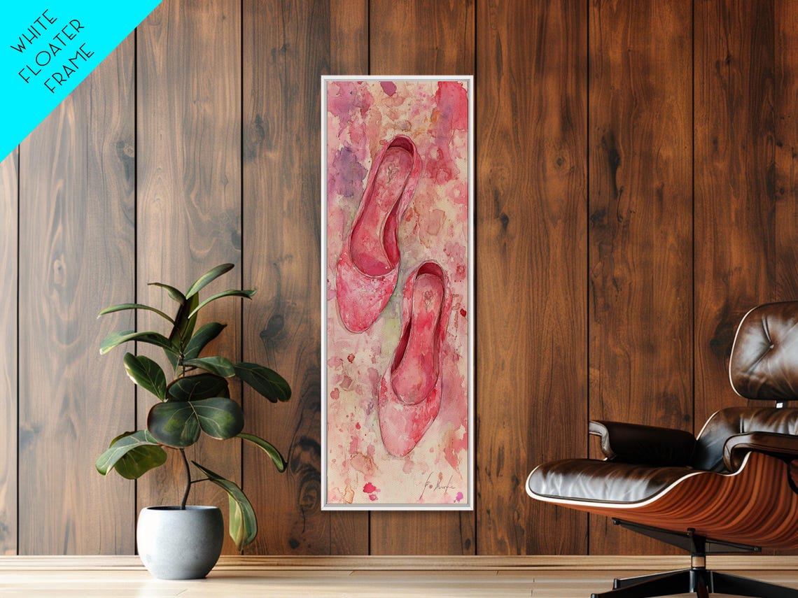 Pink Ballet Flats Watercolor Dance Shoes Minimalist Feminine Wall Art - Image 2