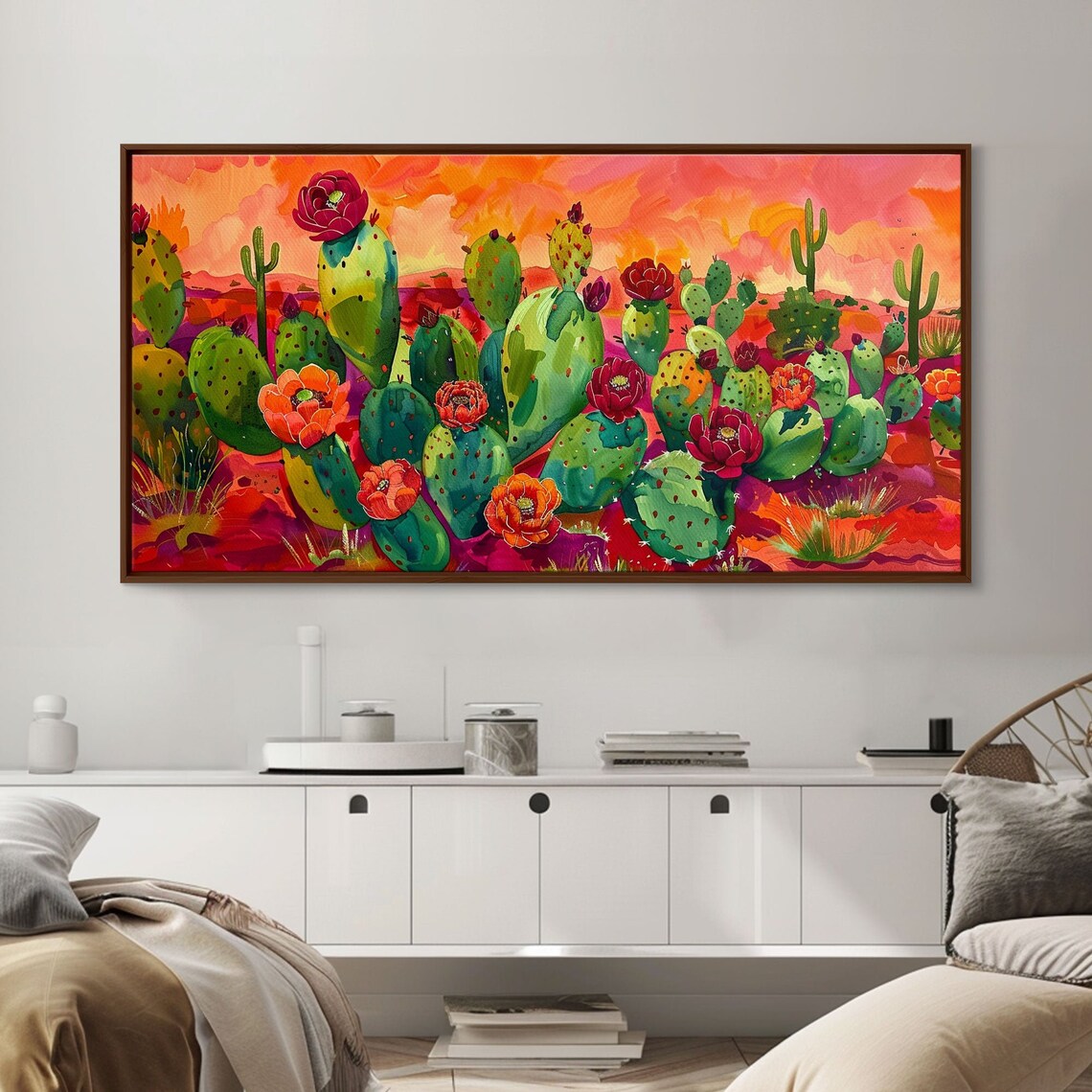 Desert Flowers and Cacti With Mountains, Boho Art Print - Image 2