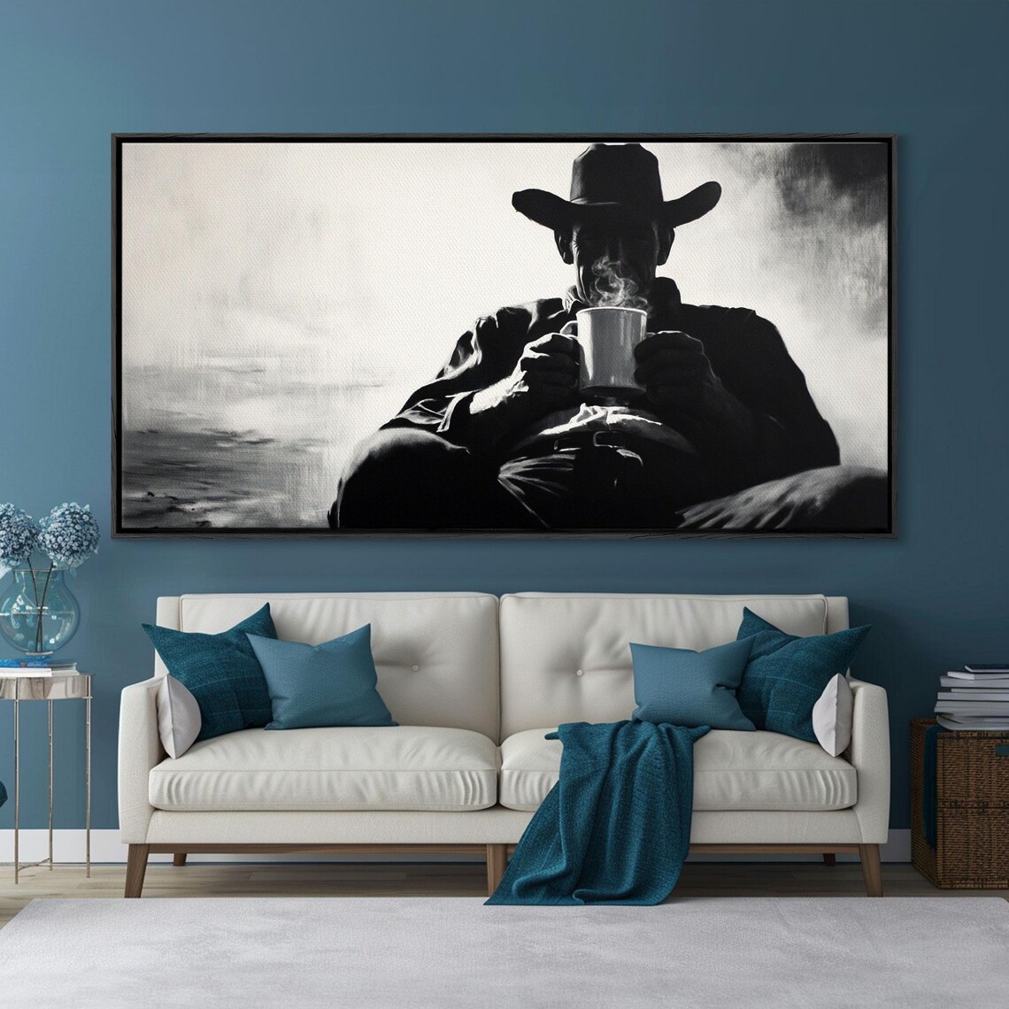Cowboy Drinking Coffee, Moody Western Farmhouse Art Print - Image 6