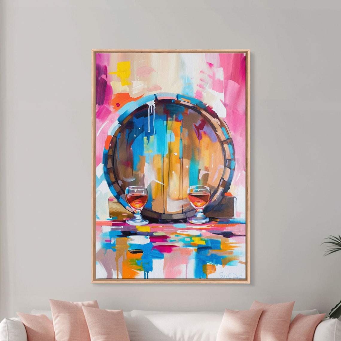 Abstract Wine Barrel With Two Glasses Modern Bar Decor Poster - Image 3