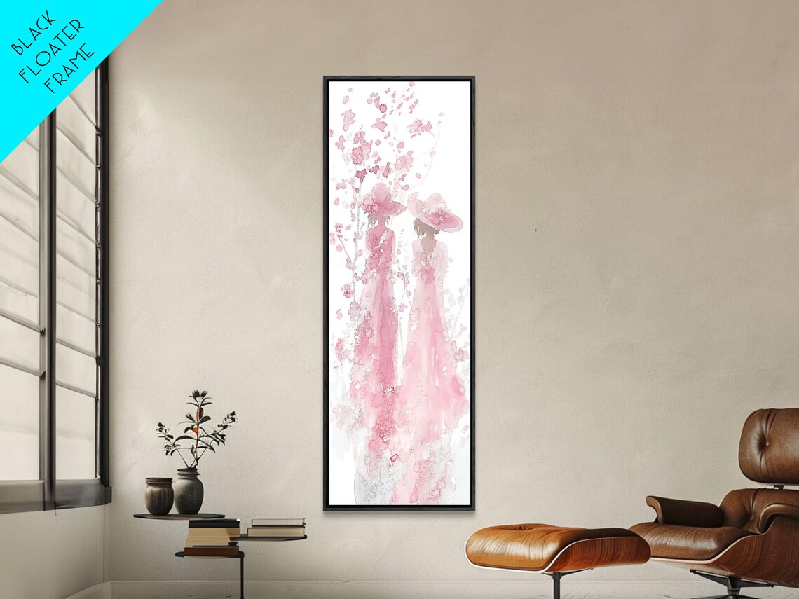 Two Women In Hats And Pink Dresses Watercolor Feminine Wall Art - Image 4