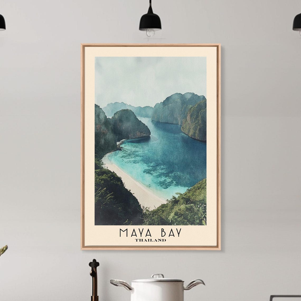 Maya Bay Thailand Limestone Cliffs Turquoise Lagoon Watercolor Poster - Image 6