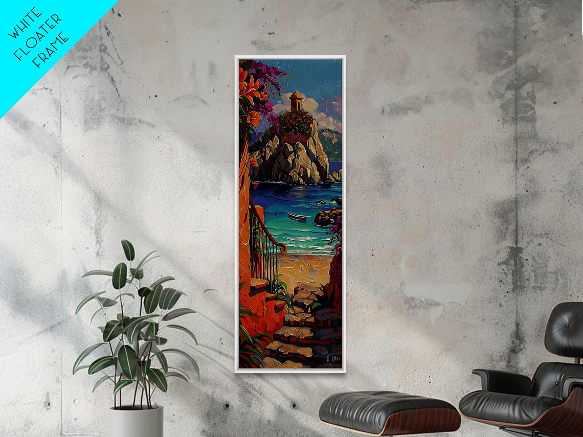 Coastal Wall Art Framed And Printed On Surf Wall Art Textured Painting Framed Narrow Modern Wall Art For Office - Image 6