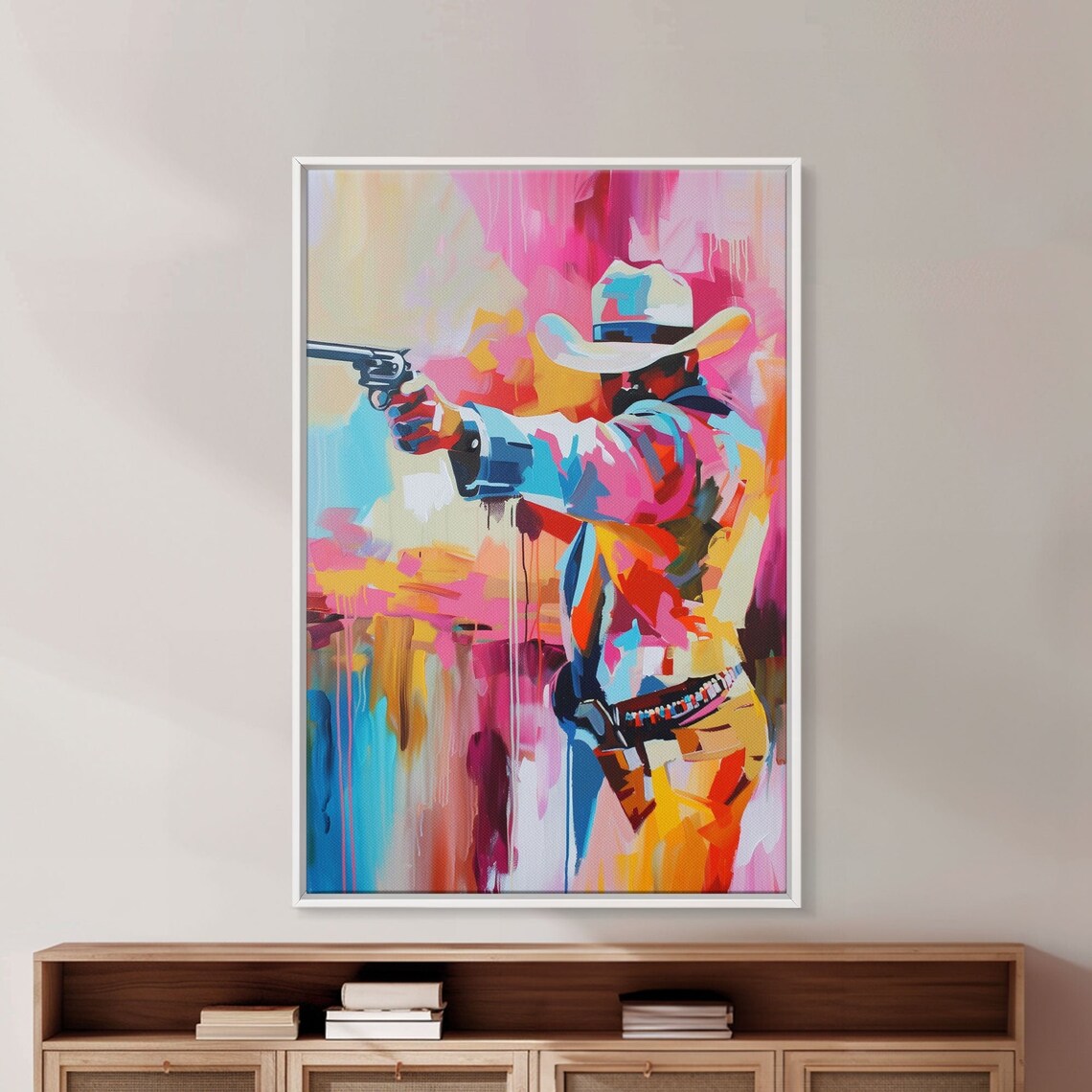 Colorful Cowboy Aiming Revolver Western Gunfighter Pop Art Poster - Image 3