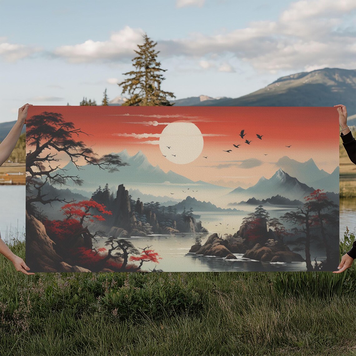 Japanese Sun Landscape Panoramic Wall Art Print