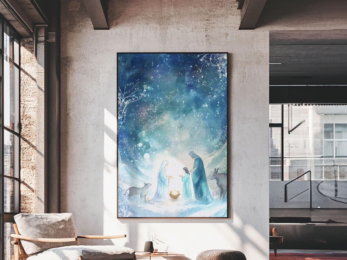 Watercolor Nativity Painting, Rustic Christmas Decor