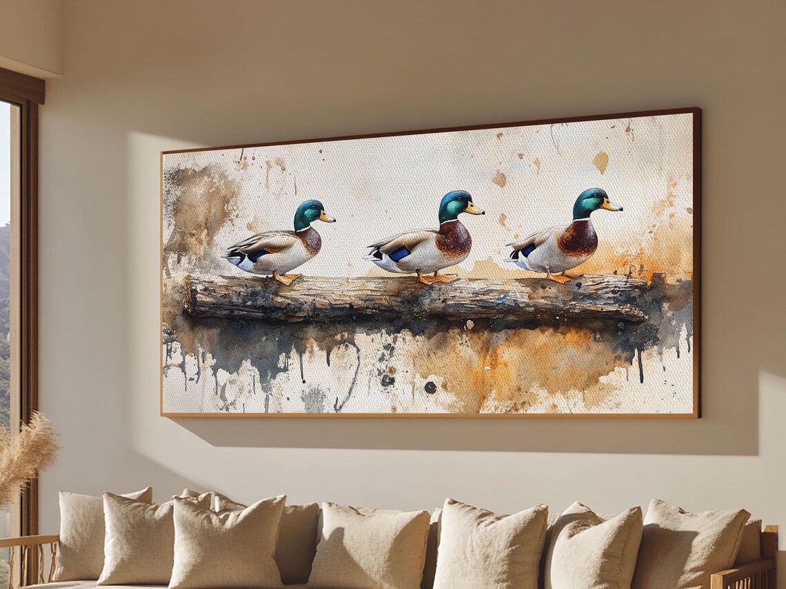 Rustic Ducks on a Log, Meadow Nature Art Print - Image 4